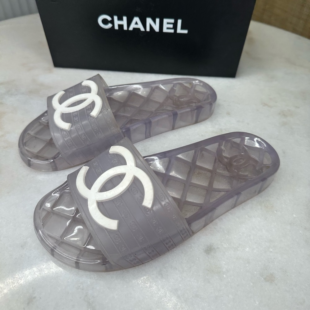 Chanel clear CC Pool slides size 39